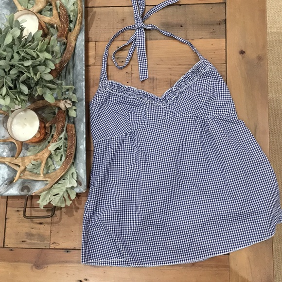 J. Crew Tops - J. CREW GINGHAM HALTER TOP SIZE 2 blue and white
